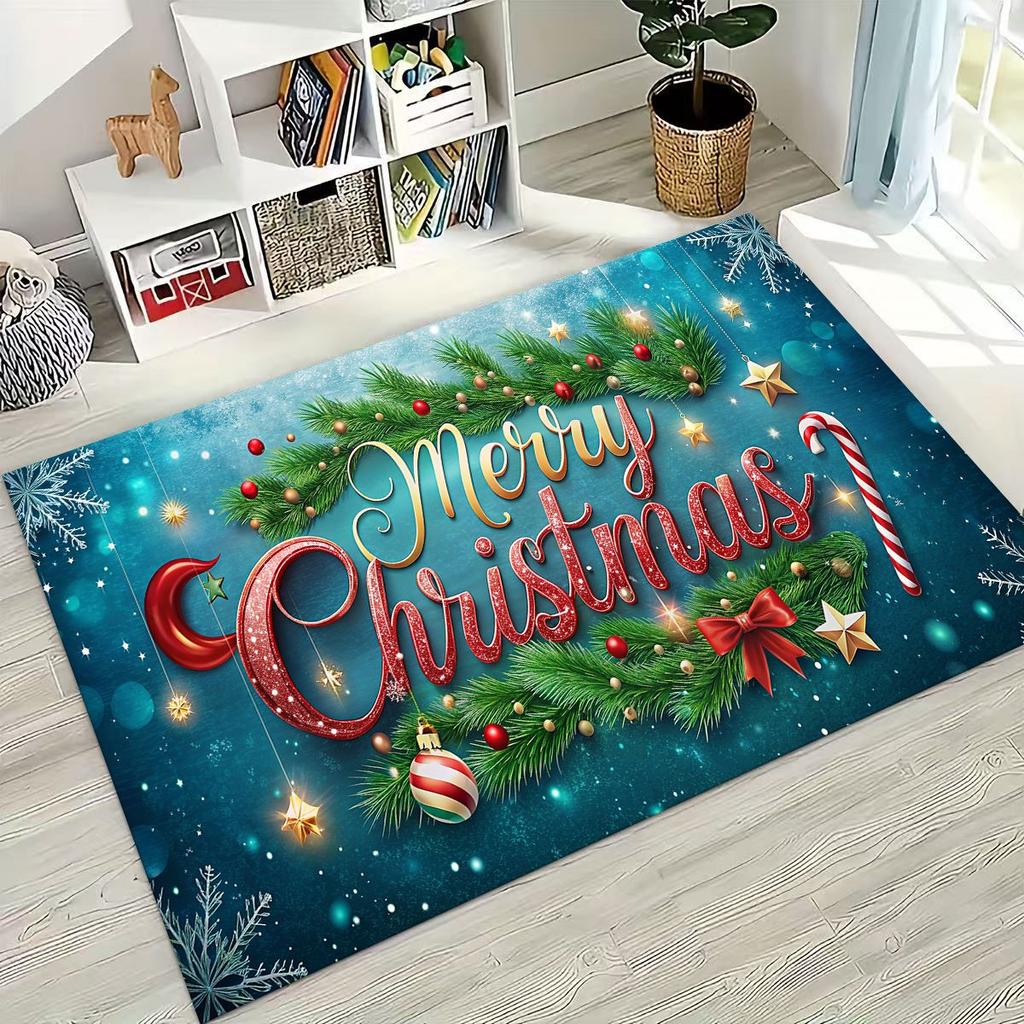 Frohes Neues Jahr Frohe Weihnachten Weihnachtsbaum Weihnachtsmann Cartoon Geschenk Teppich Teppich für Schlafzimmer Wohnzimmer Sofa Haus Fußmatte Dekoration,Rutschfest
