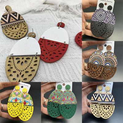 Kolczyki Retro Hollow Jewelry Drukowane wiszące kolczyki Przesadzone