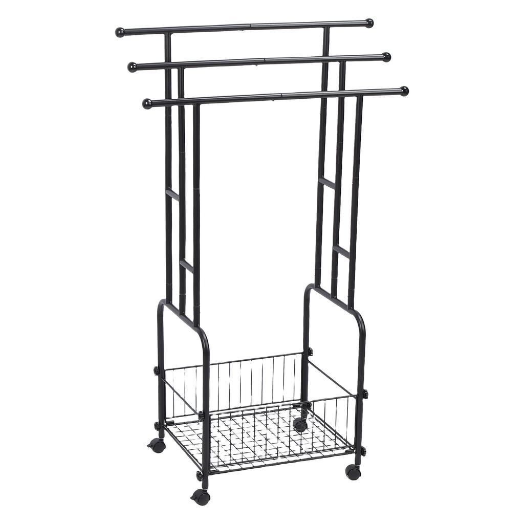 Stehender Handtuchständer Eisen 42,5 Zoll 3 Ebenen Deckenhalter Trocknungs-Ausstellungsständer mit Aufbewahrungskorb 4 Räder für Badezimmer