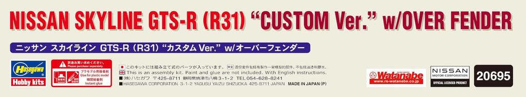 Hasegawa Nissan Skyline Fender Plastic Model 20695 1/24 GTS-R (R31) W/over