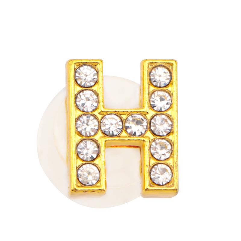 New Gold Letter Alphabet Shoes Charms Metal Button Rhinestone Crown Shoe Decorations Garden Shoes Accessories for Women Man 1PCS