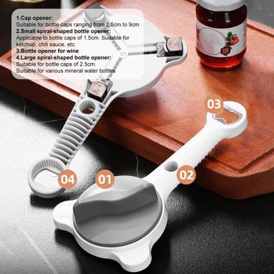 Can Opener Multi-Function Adjustable Rotatable Bottle Opener with Ergonomic Handle Lid Remover Tool for Seniors And Home Cooks Stainless Steel