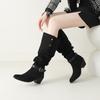 Women's high-heeled boots autumn and winter new thick-heeled suede mid-boots in size