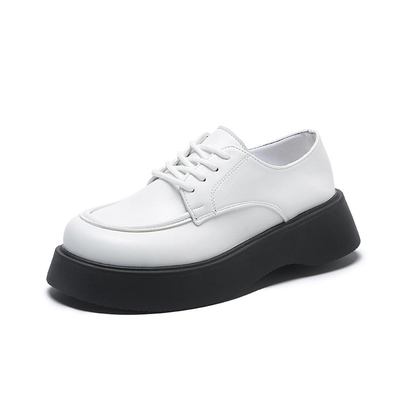 Женские кожаные туфли 2023 года, весна, новый дизайн толстой подошвы, женские броги Sense Hundred Match, элегантные туфли на плоской подошве 35 белый