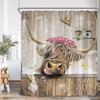 Juokinga fermos karvė dušo užuolaida Rustic medinės durys Highland karvė medinė panelė levandų gėlių audinys kabinamos užuolaidos vonios dekoras