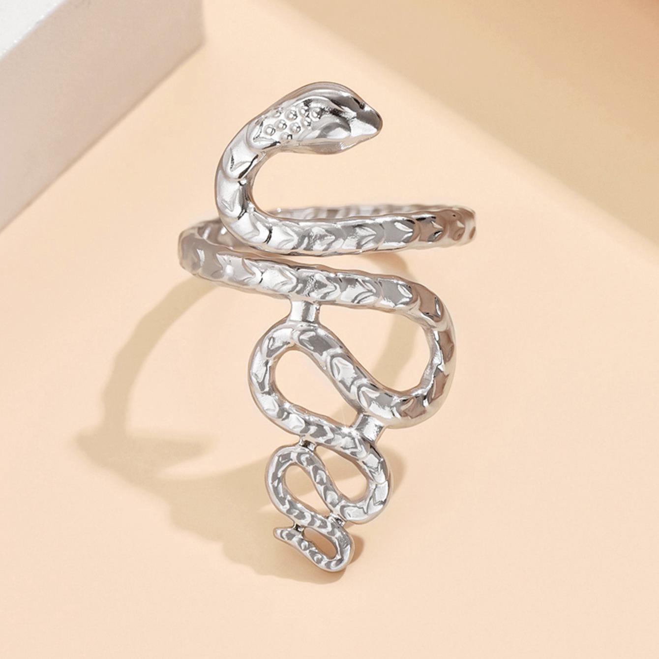 Gold Plated Stainless Steel Snake Shape Open Ring - European  American Punk Style Hip Hop Jewelry