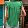 Hem mit Glockenärmeln Pendler-Pullover mit Patchwork Grün Häkeldetail Damen V-Ausschnitt Knopfleiste Kurzarm Lässige Blusen Oberteile