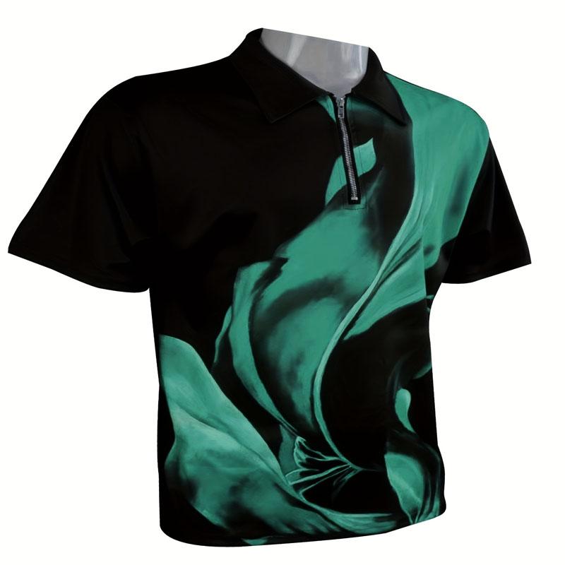 Sommar Utomhus Bekväm Casual Herr 3D-tryckt Kortärmad Modepolo med Dragkedja