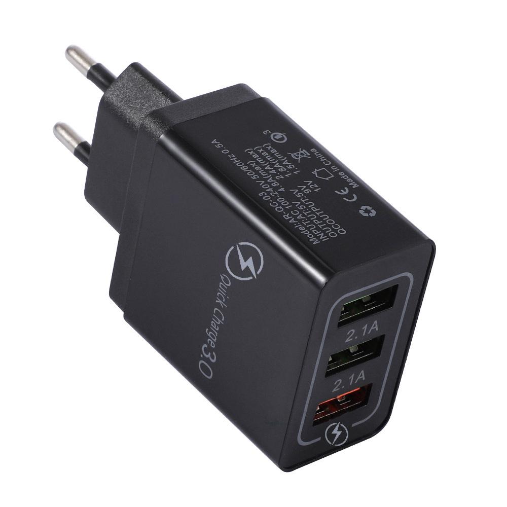 QC3.0 3-Port USB Fast Charger with EU/US Plug for Smartphones