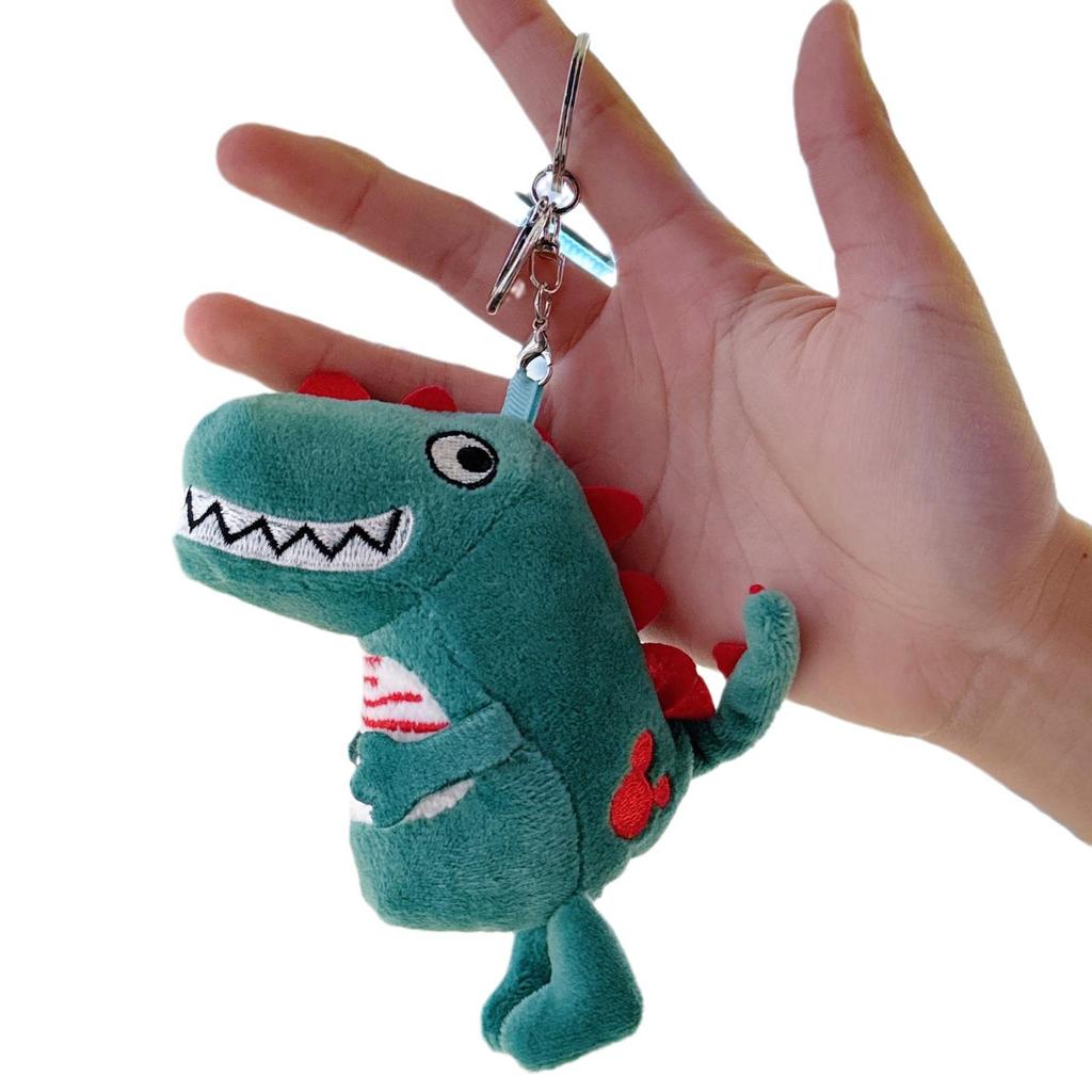 Green Plush Dinosaur Keychain Charm - Cute Cartoon Dinosaur Pendant