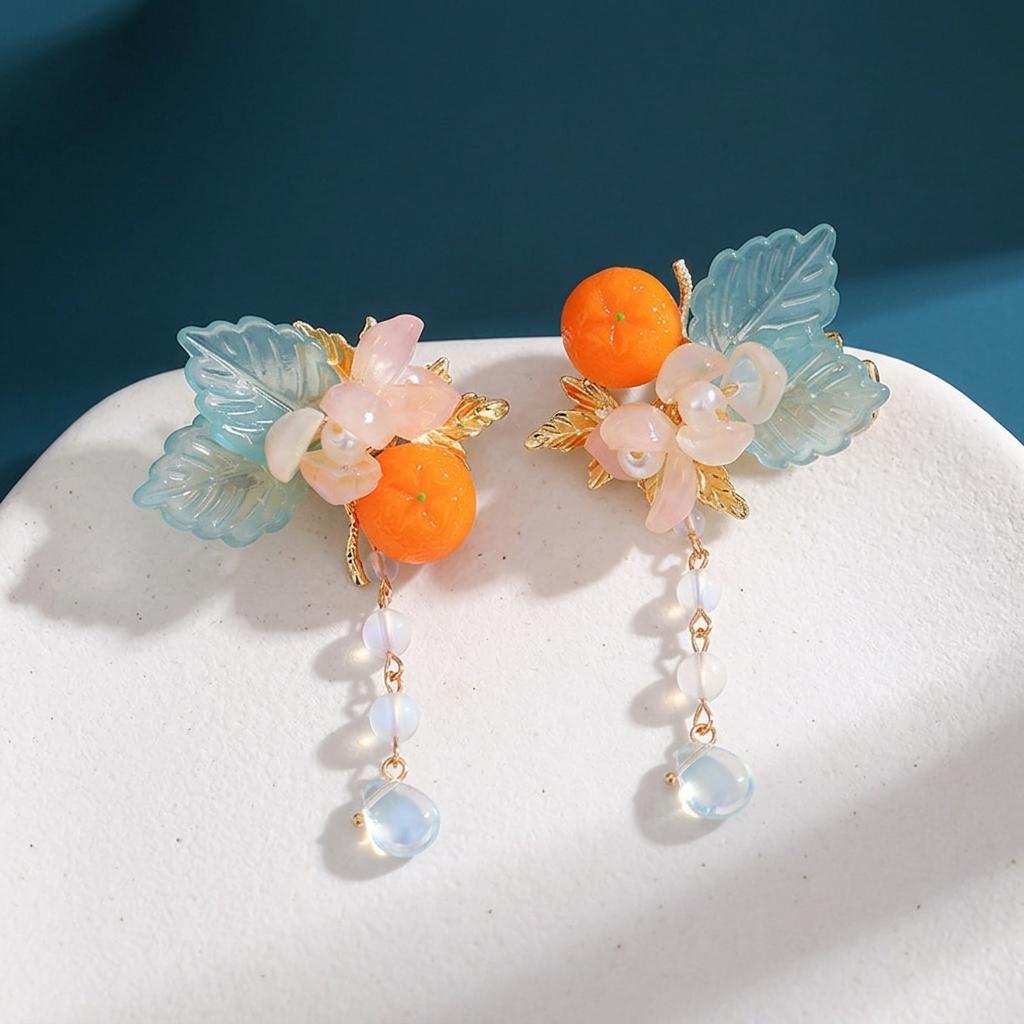 New Chinese Hair Clip Pearl Flower Hairpin Vintage Floral Fruit Hair Clip Tassel Barrettes Girl Han Costume Hair Jewelry
