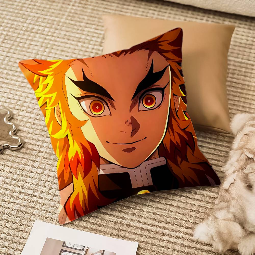 R-Rengoku Kyoujurou Pillow Case Anti-dustmite Pillowcase Invisible Zipper Silky Short Plush Sofa Cushion Cover