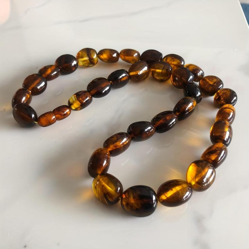 Unisex Raw Blood Amber Stone Necklace, Single-Strand Design