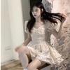 First Love White Moonlight Student Bubble Sleeve Dress Women's Summer New Jacquard Princess Style Short Tutu Dress