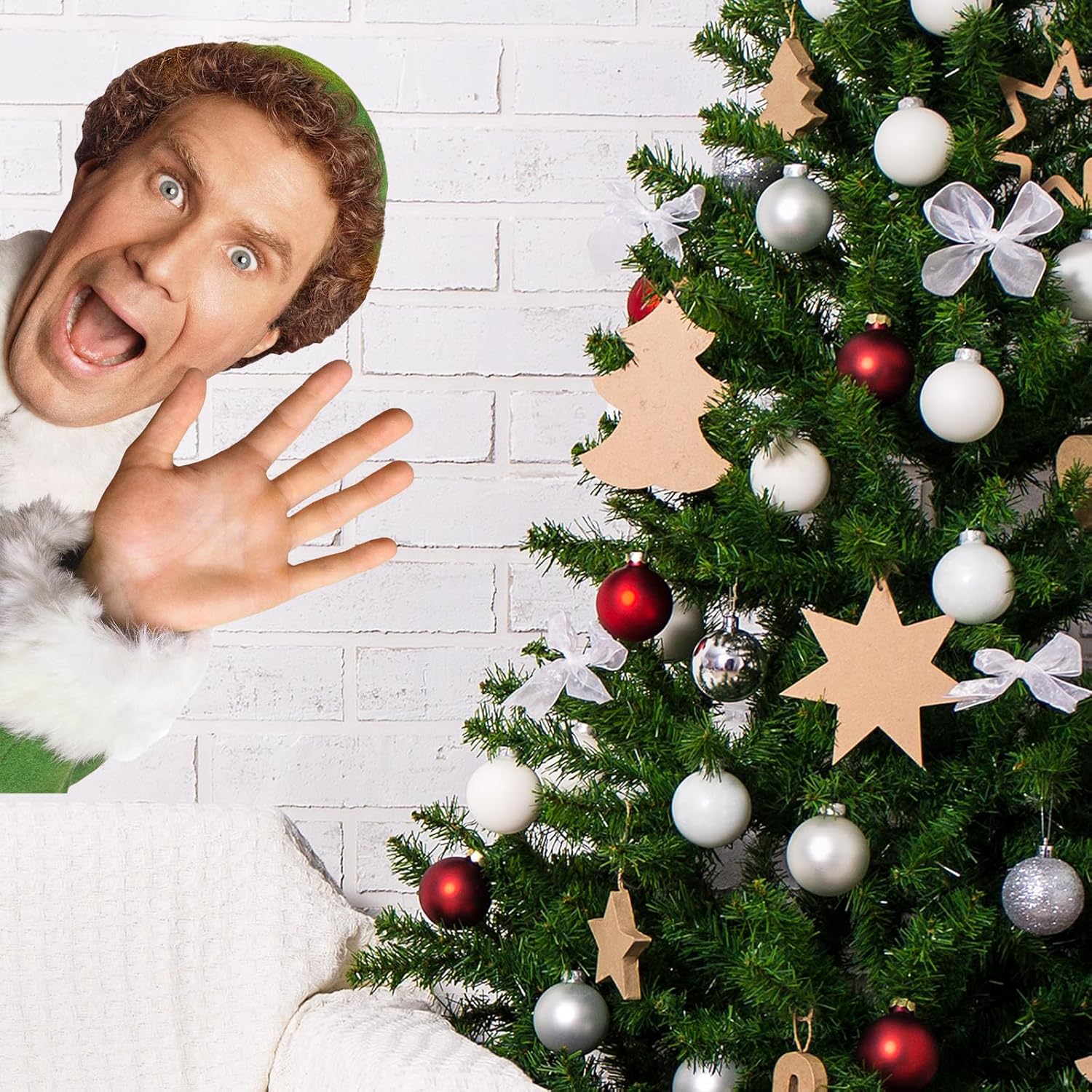 Christmas Buddy The Elf Car Decorations Funny Buddy The Elf Waving Arm Car Stickers Window Decal Wall Art Removable Vinyl Holiday Decor for Indoor