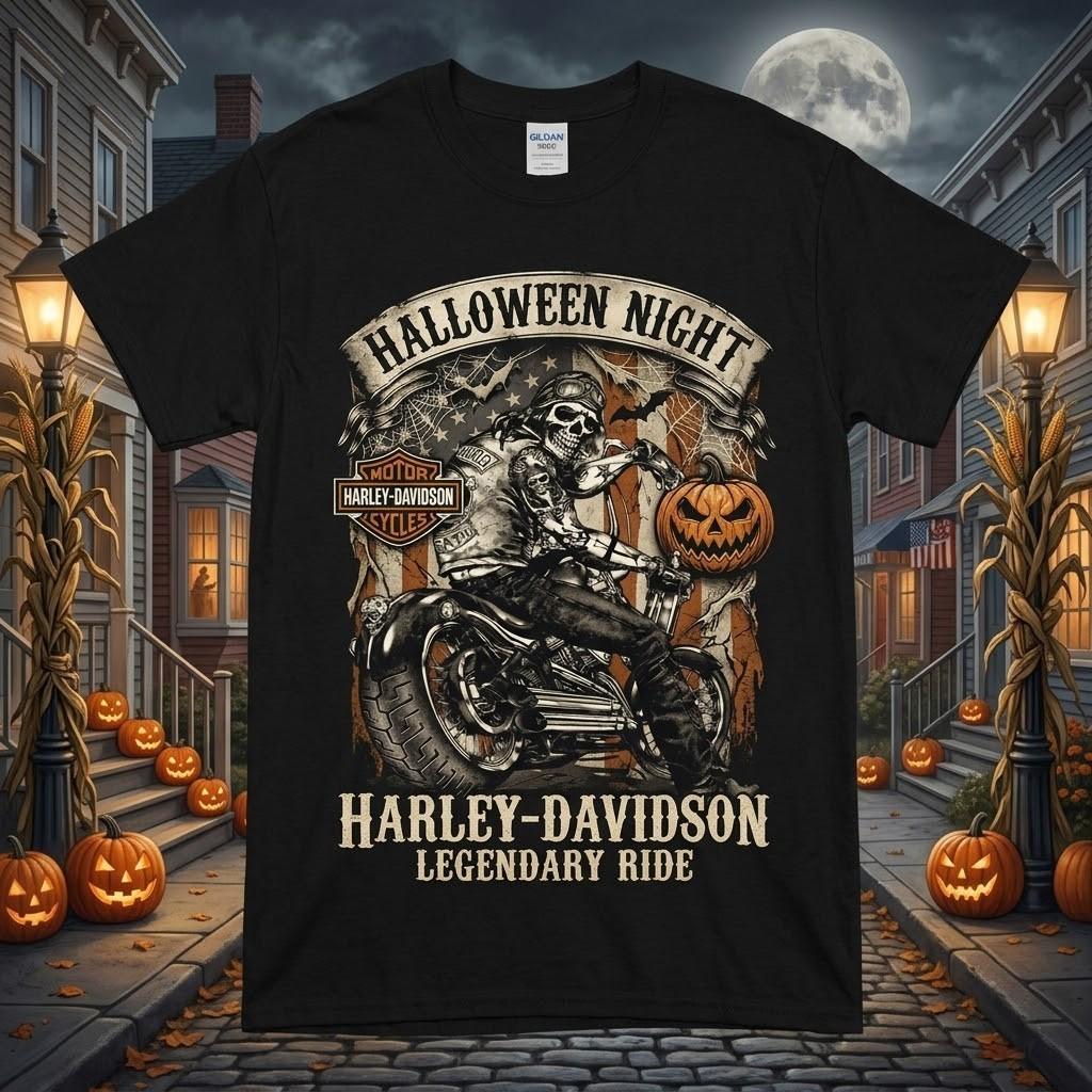 Funny Halloween Harley Motorcycle T-Shirt #18, iconic character, Unisex S-5XL