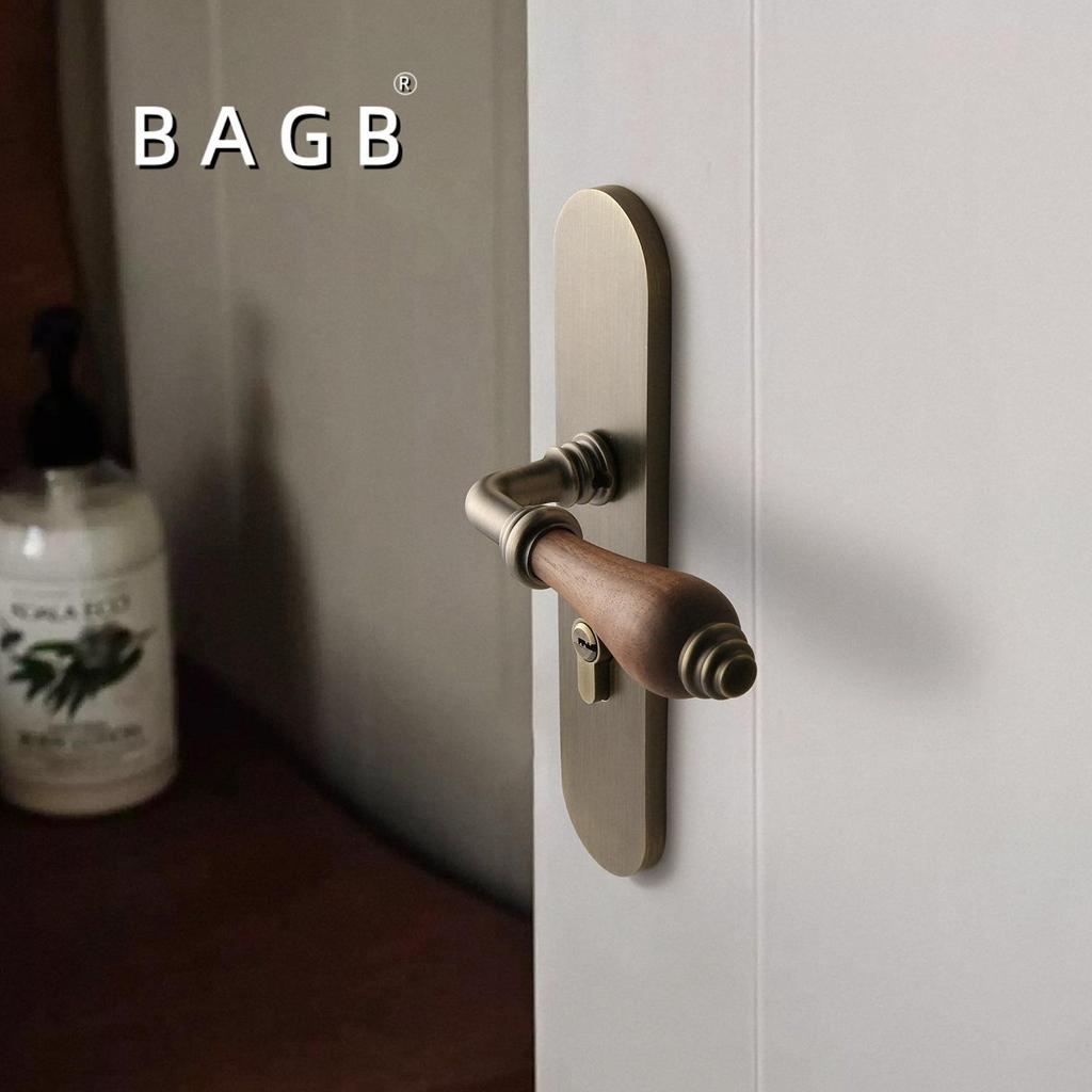 Mid-Century Silent Magnetic Bronze Door Handle with Lock for Indoor Wooden Bedroom Doors