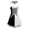 Cross-Dressing Queen Vampire Clown Cosplay Costume Halloween Demon Outfit Black and White Plaid Clown Cosplay Costume