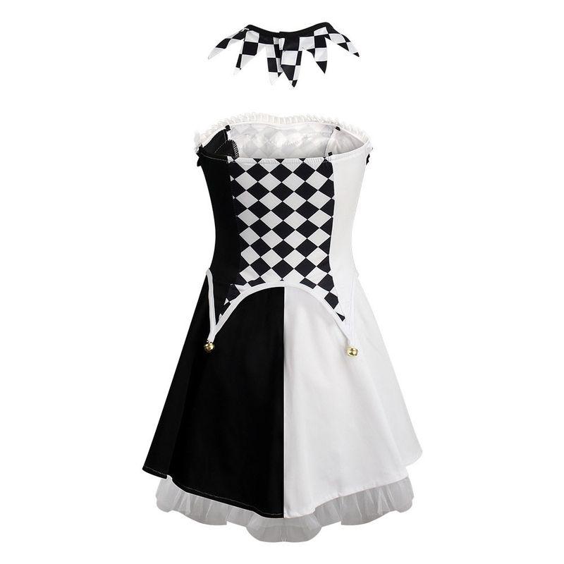 Cross-Dressing Queen Vampire Clown Cosplay Costume Halloween Demon Outfit Black and White Plaid Clown Cosplay Costume