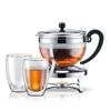 BODUM CHAMBORD Teapot, 1000ml, Silver, for Black Tea, Green Tea, Chinese Tea, Herbal Tea, and Fruit Tea, Stainless Steel Filter, Glass Beaker,