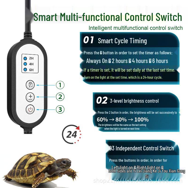 Turtle UVB Sunbathing & Heating Lamp with Double Head Timer Holder JP plug (black hose, no bulb)