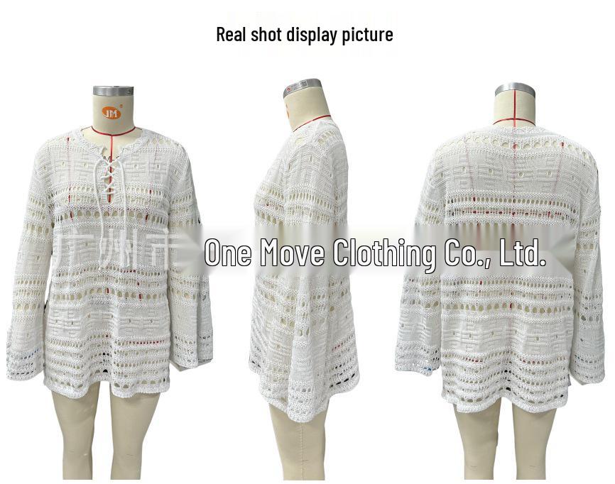 Women's Summer Hollow-Out Bell Sleeve Beach Dress with Texture