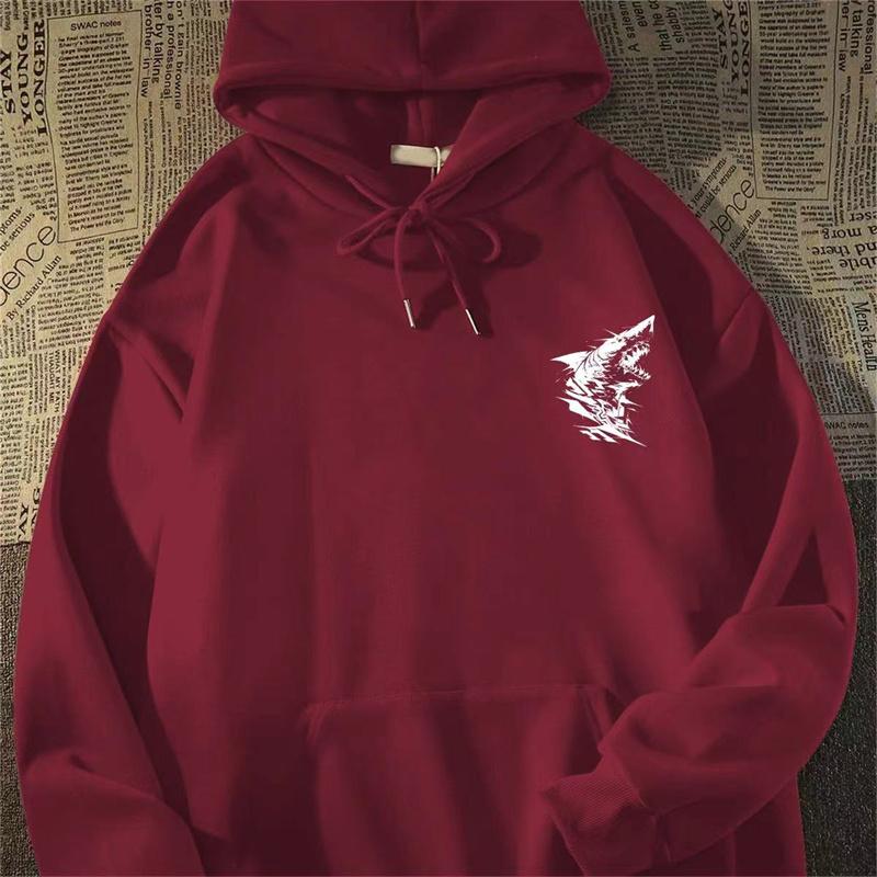 2025 Autumn Gothic Shark Printed Hoodies Men's Hip Hop Fashion Cotton Fleece Hooded Sweatshirts Y2K Streetwear Hoody Clothes