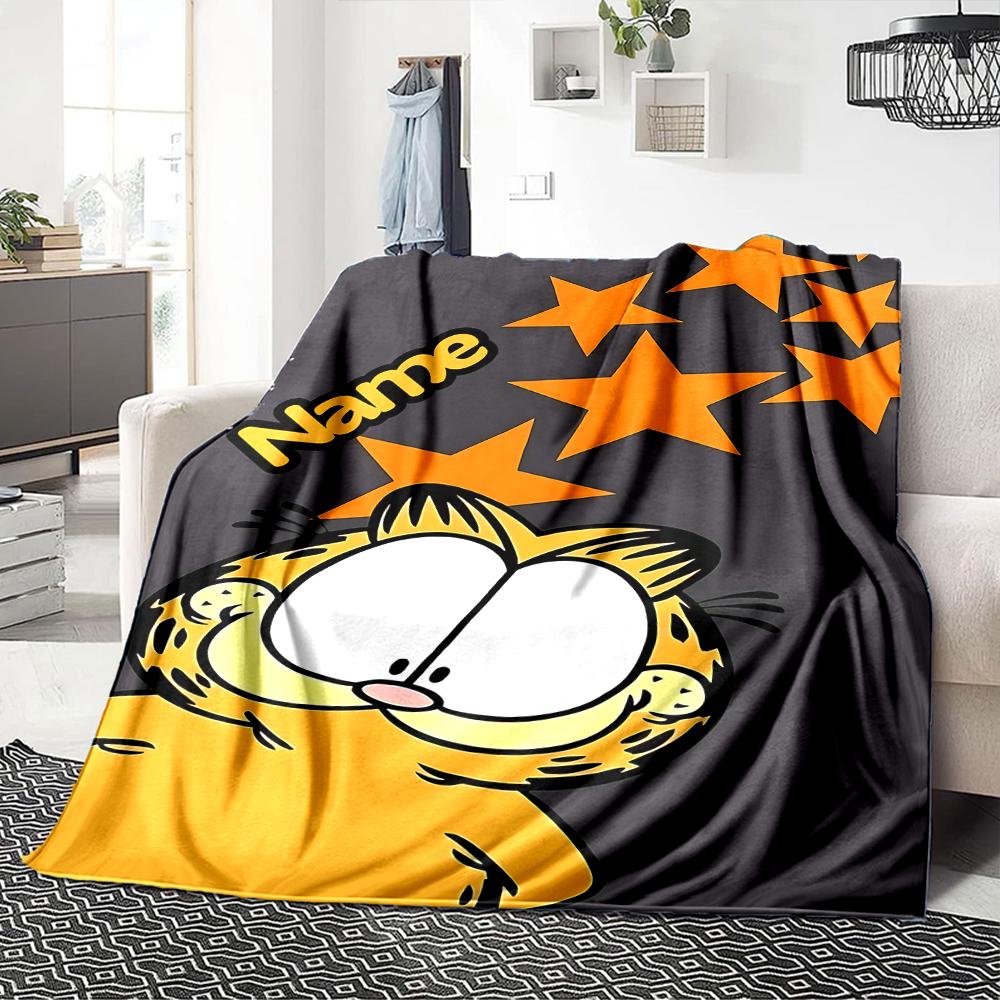 Custom Name Garfield'S Starry Adventure Party Blanket For Couch Bed Plush Cozy Fuzzy Blanket Super Soft Warm Blankets For Fall And Winter 091674