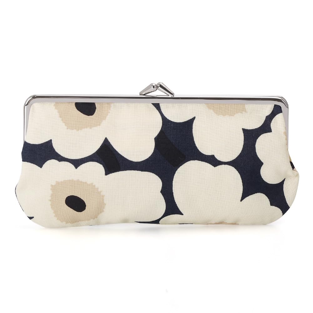 Marimekko Mini Unikko Silmälasikukkaro Pouch, Cosmetic Pouch, Small Item Holder, Clasp Closure, Cotton, 74529 518, Midnight Blue [Used]