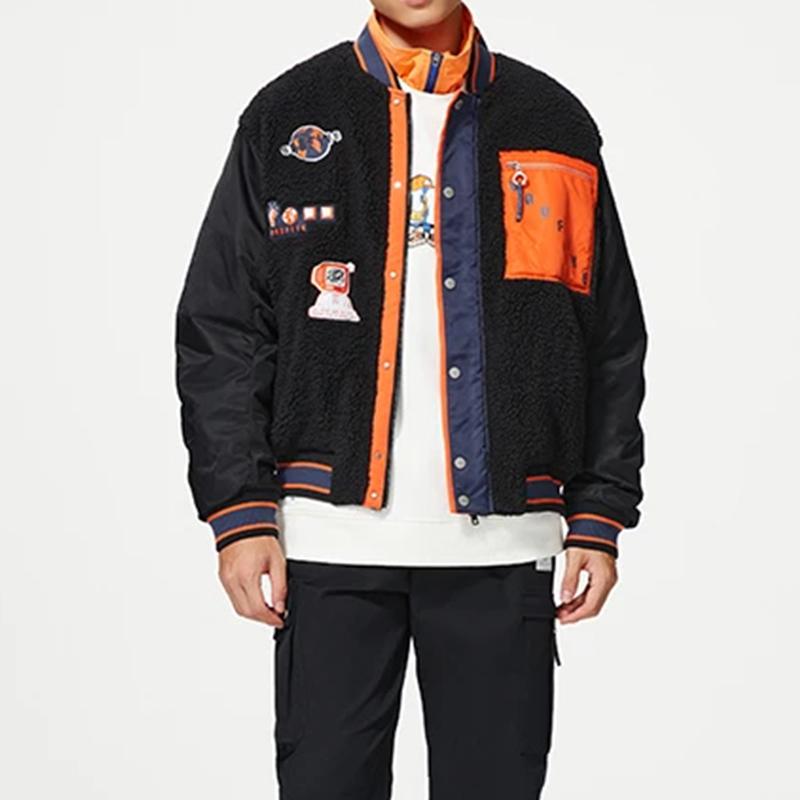 Li-Ning Badfive Series Contrast Color Patch Pocket Detail Single-Breasted V-Neck Jacket Men Jacket Black AFDSA73-2