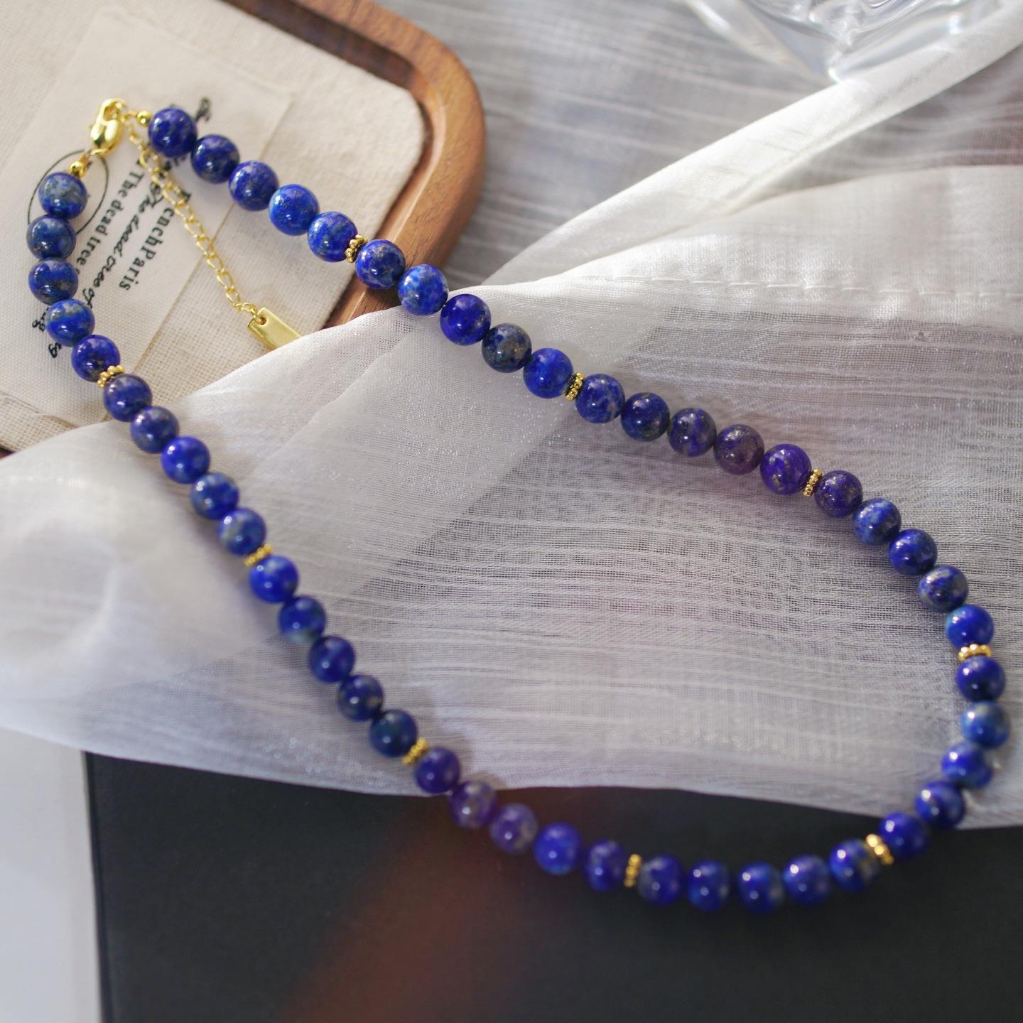 8Mm Retro High Quality Natural Lapis Lazuli Necklace Collarbone Chain