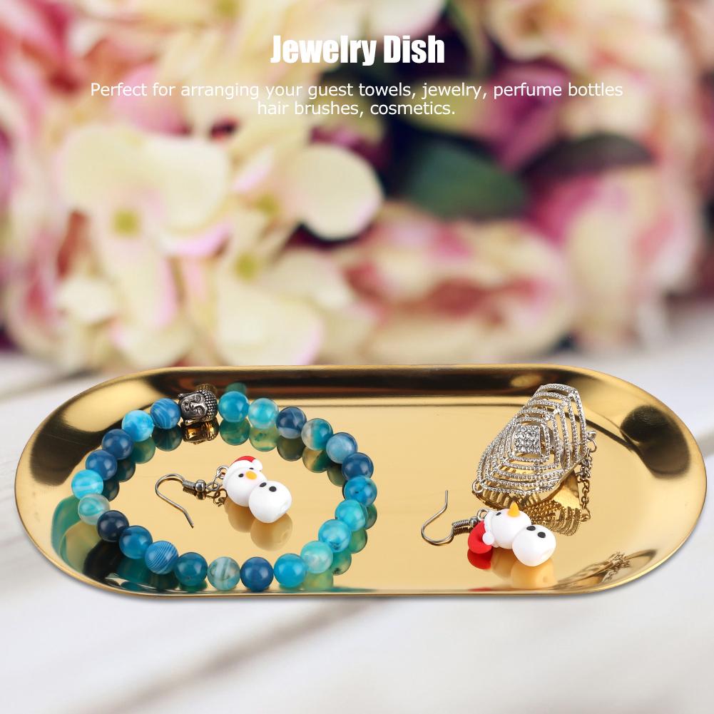 5pcs Stainless Steel Oval Shaped Towel Tray Cosmetics Jewelry Storage Tray Dish Plate OrganizerGold