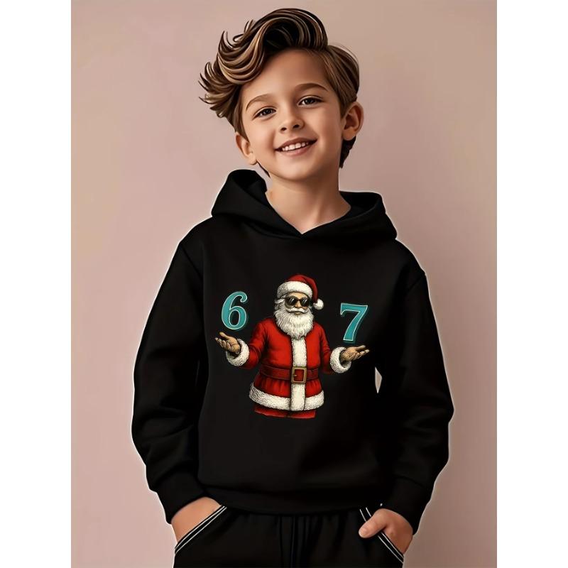 SIX SEVEN Christmas Print Hooded Sweatshirt, Streetwear Casual Style Unisex Men Women Teens Kids, Winter Fall Top