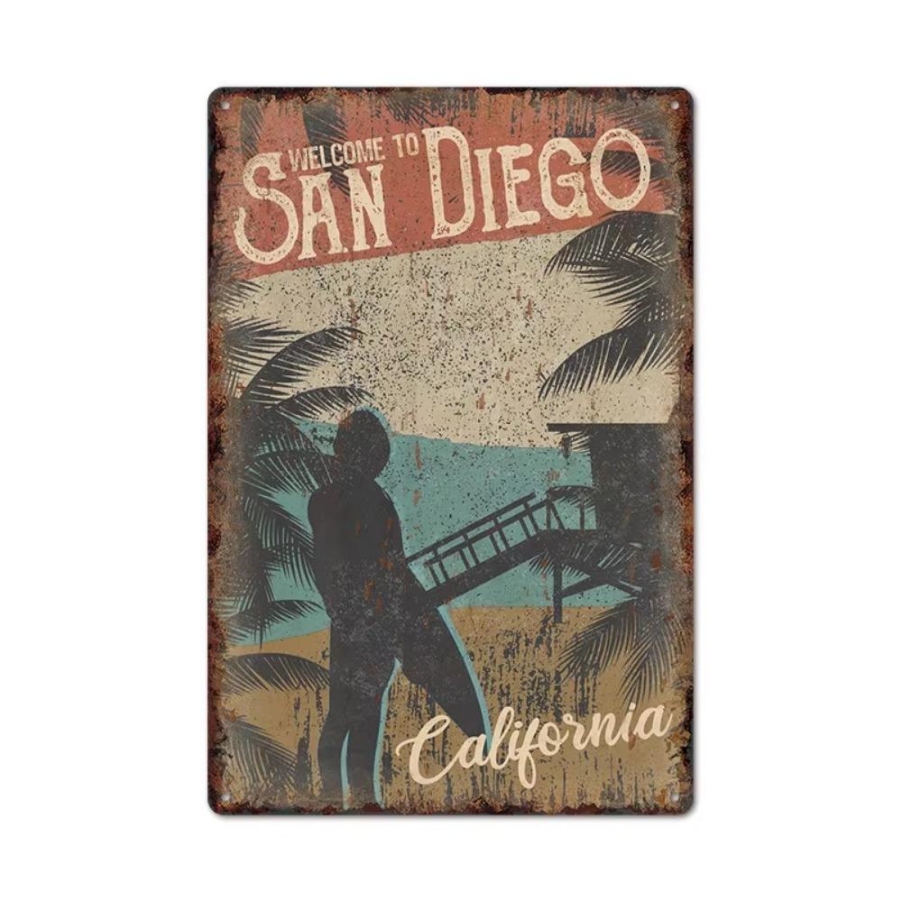 Vintage Tin Art of Summer Surfboards: Ideal for American Bar Backdrops and Home Decor Wall Murals