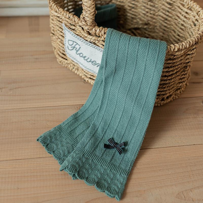 2024 Spring/Summer New Children'S Pantyhose, Girls' Combed Cotton, Lotus Leaf Edge, Nine Point Bow Bottom, Nine Point Socks