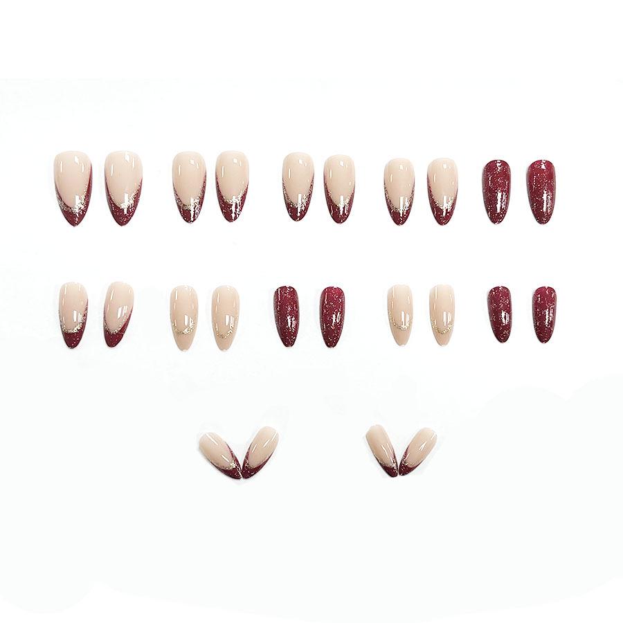European & American Gold Frosted Red Wearable Nails - 24 Pieces