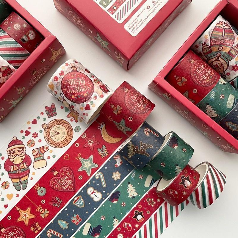 6Rolls/ Box Christmas Washi Tape Xmas Gift Decorative 3 Meters Merry Christmas Mask Washi Tape Set Scrapbook Sticker Label