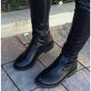 Autumn Winter Round Headed Low Square Heel Over-the-knee Boots Sewing PU 3CM Large Size Side Zipper Long Boots for Women Shoes