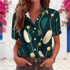 Women Casual V Neck Short Sleeve Button Shirt Luxury Rhinestone Floral Print Loose Plus Size Daily Summer Blouse Tops
