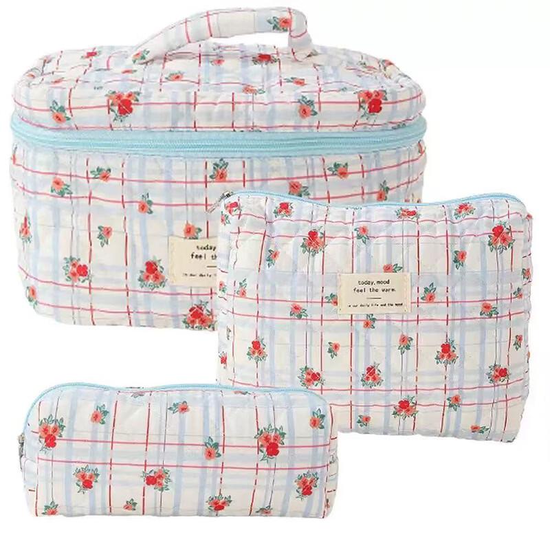 

MDNGMDNG Japanese Style Floral Plaid Cosmetic Bag Set Three-Piece Set