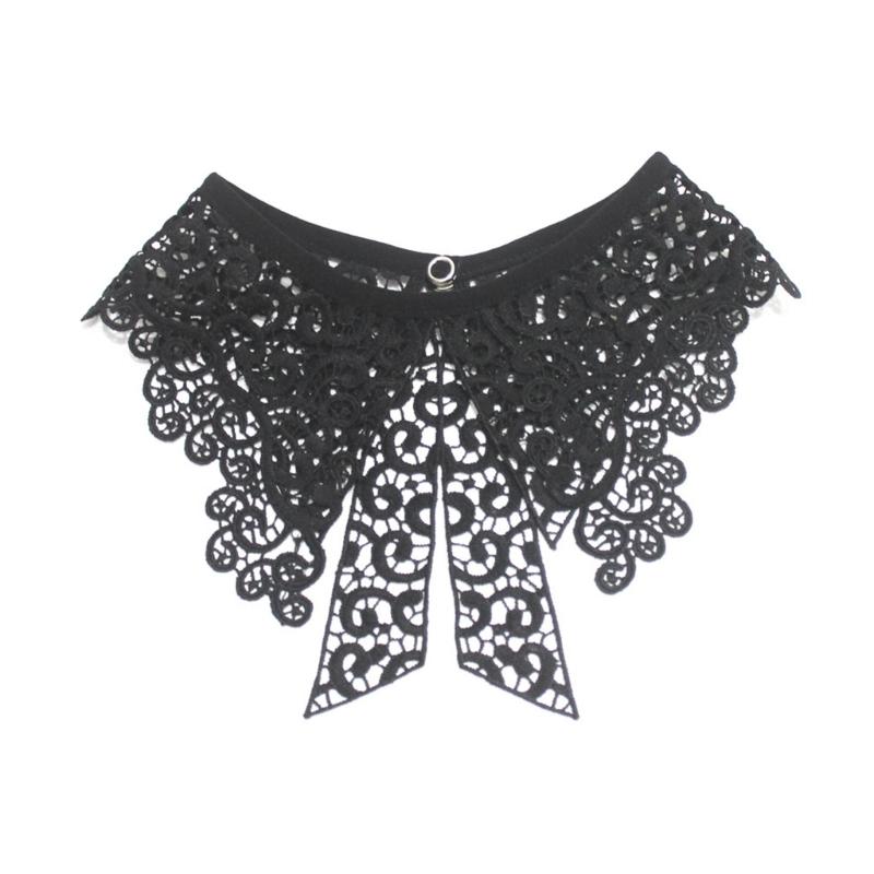 Women Elegant Embroidery Lace Neckline Fake Collar False Bowtie Bowknot Detachable Collar Fashion Clothing Accessories
