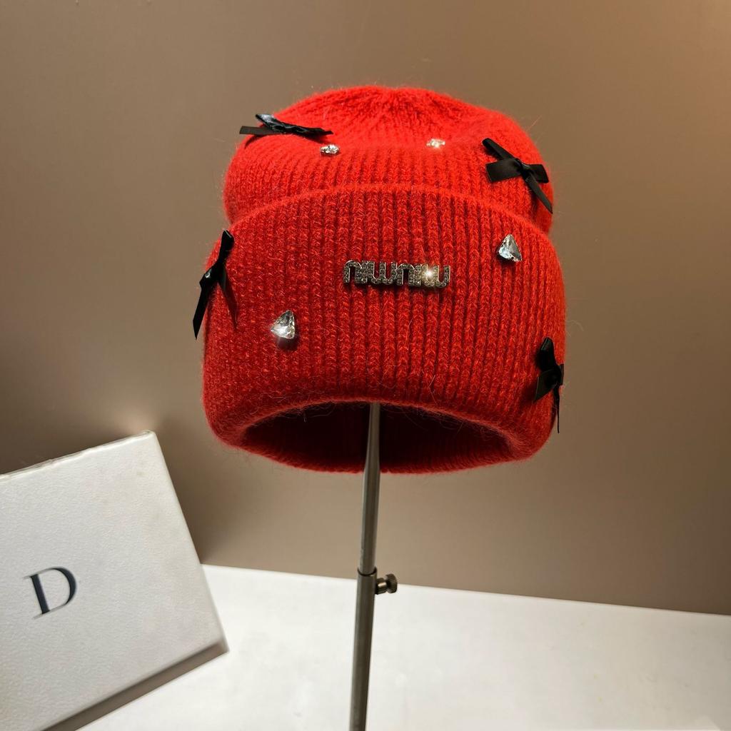 High-end Knitted Hat with Bowknot Fashionable and Warm Earflap Beanie for Women