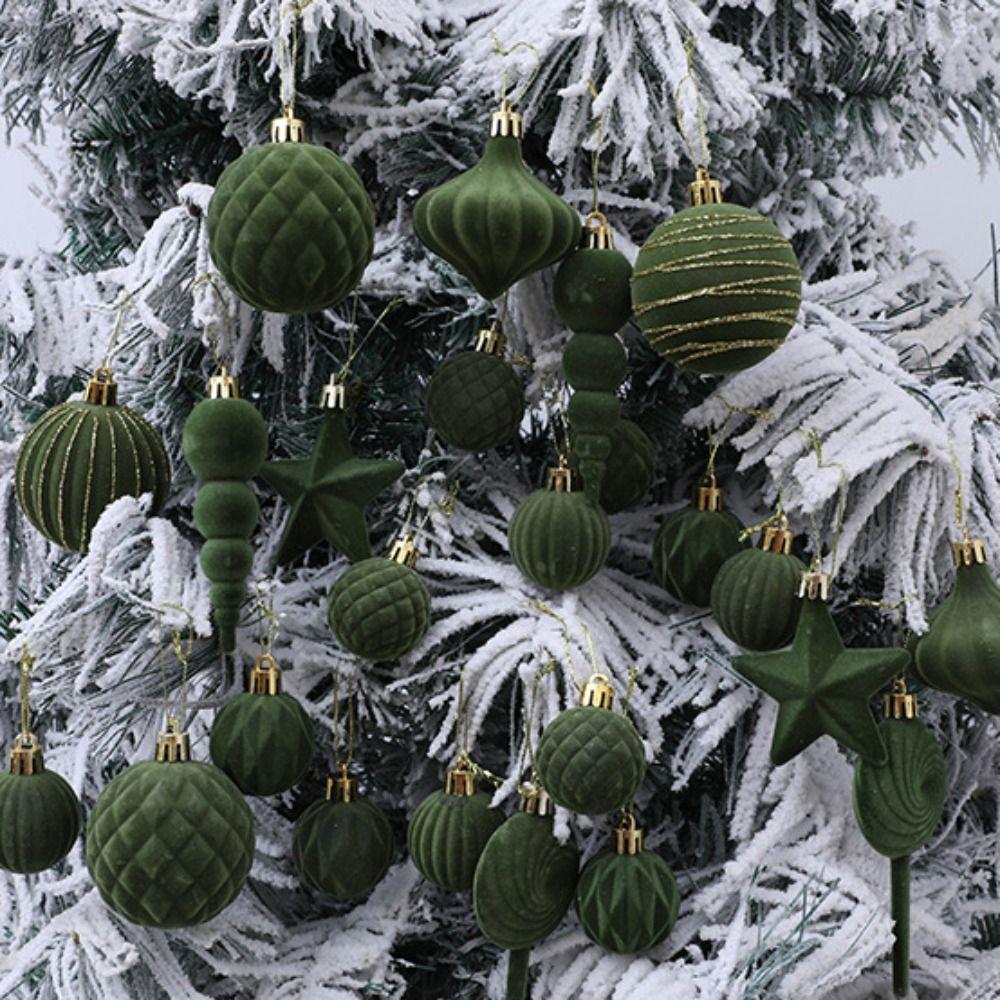 24 Stück Beflockte Weihnachtskugeln Anhänger Speziell geformt DIY Weihnachtsdekoration Anhänger Mehrfarbig Kunststoffe Weihnachtsbaum Hängend