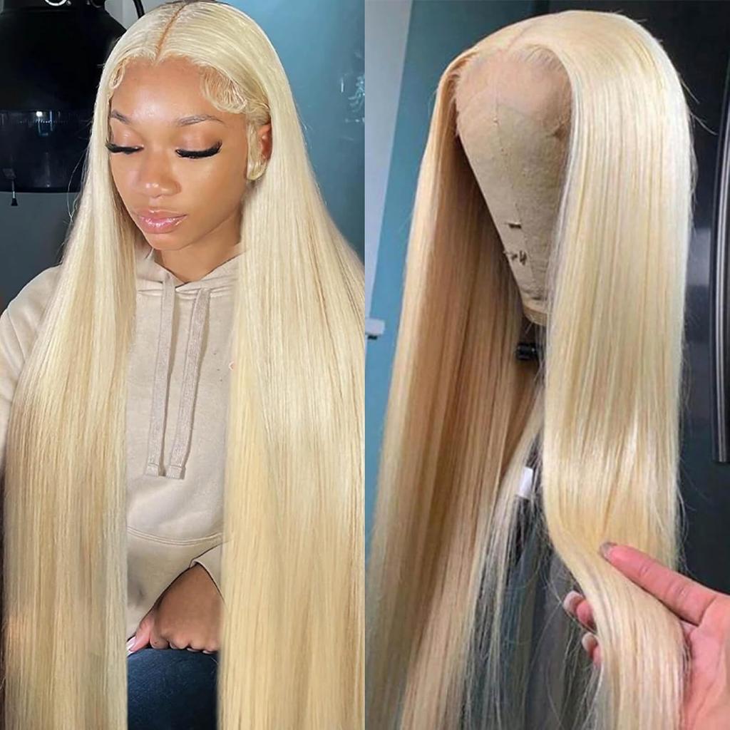 **13x4 Platinum Blonde Lace Front Wig, 24" Straight Heat‑Resistant Synthetic Glueless Wig with Baby Hairs Adjustable Straps for Women**