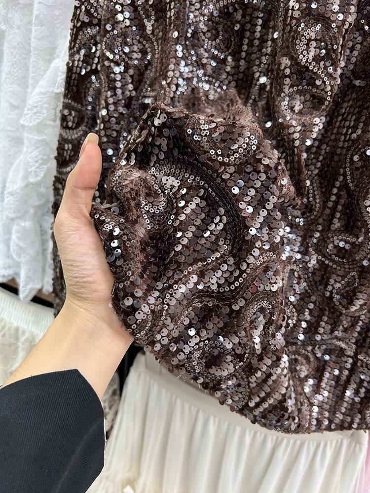Elegant Coffee Sequin Mermaid Midi Skirt for Women - 2025 Autumn/Winter Collection