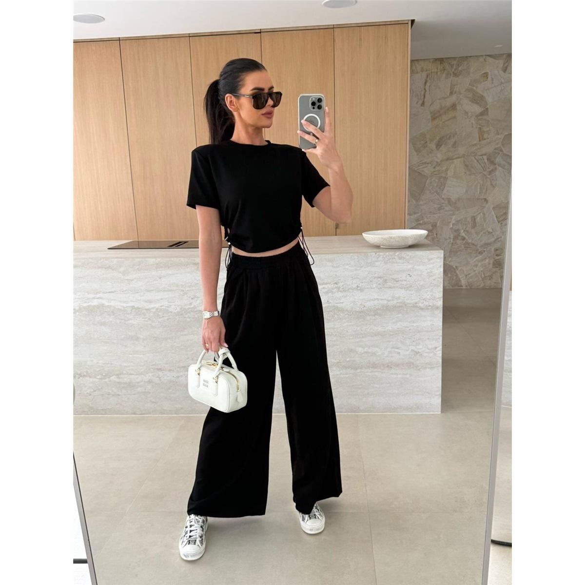 

Летний новый модный повседневный однотонный костюм футболка широкие брюки комплект из двух предметов для женщин 2XL