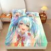 Lenjerie de pat din microfibră Genshin Anime Beauty pentru copii, Cearceaf cu elastic pentru saltea până la 30 cm înălțime, Cearceaf cu fețe de pernă