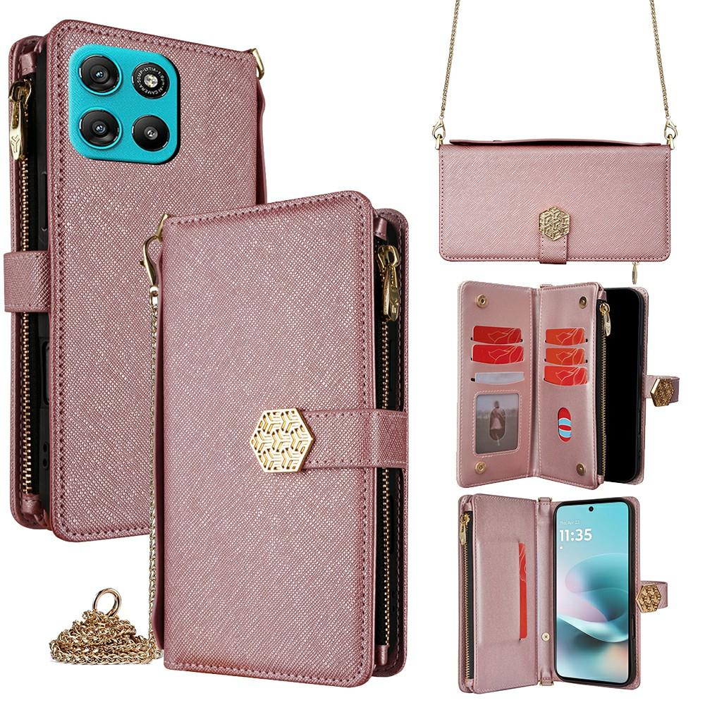 For Motorola Moto G67 Power 5G Case Cross Texture PU Leather + TPU Wallet Phone Cover with Strap