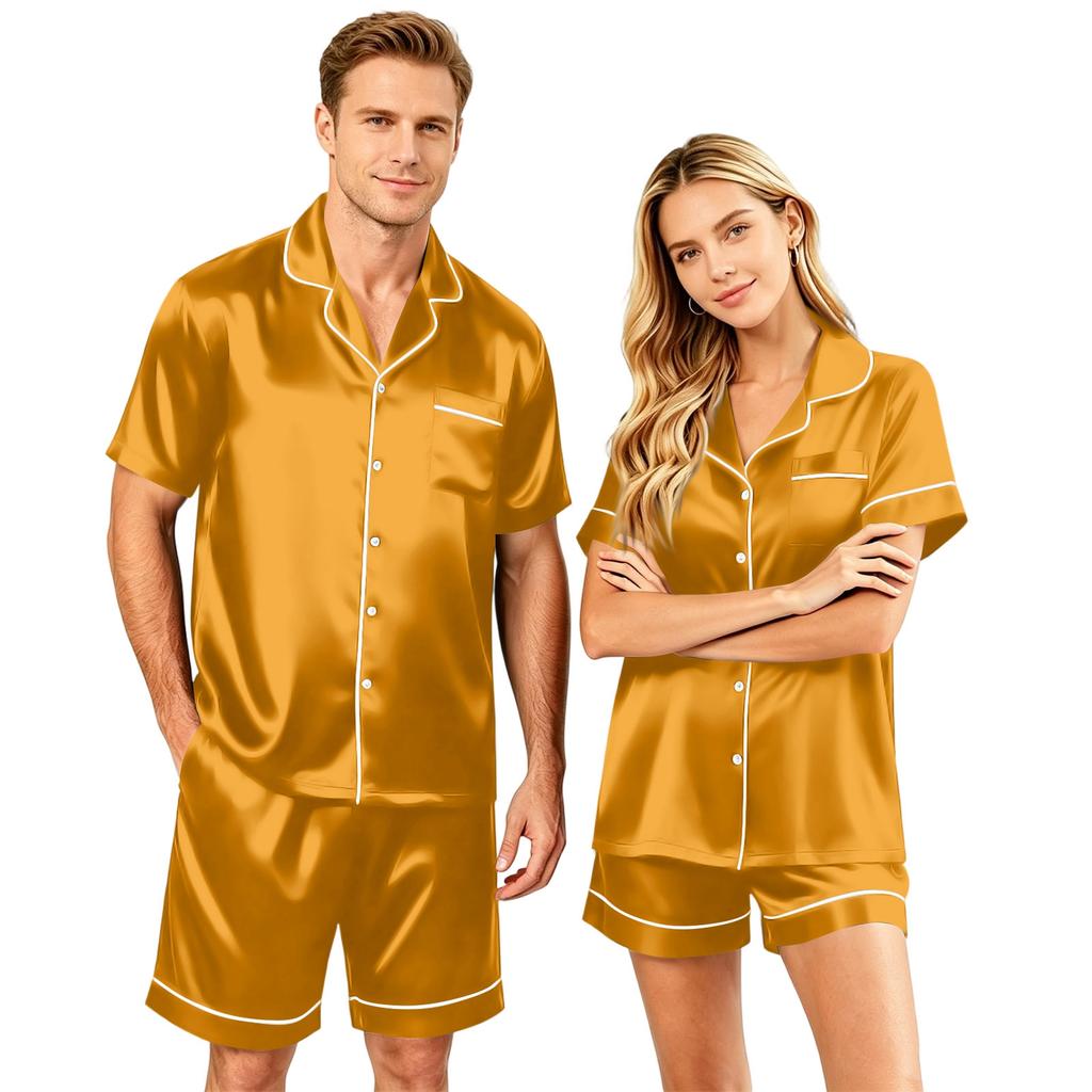 Couple Matching Pajama Set Short Sleeve Button Down Shirt and Shorts Soft Lightweight Lounge Sleepwear Set S-XXXXL for Men and Women