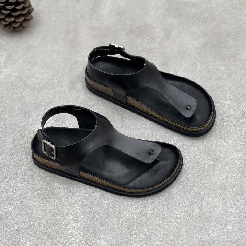 Fashion GKTINOO Handmade Genuine Leather Flat Sandals For Summer 2025 New Solid Color Square Buckle Simple Soft Cowhide Women's Shoes